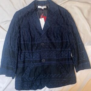 NWT Cotton Embroidered Blazer Eyelet 3/4 Sleeve Navy blue jacket Size XS